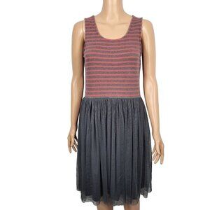 Matilda Jane Women's Red and Gray Striped Tulle Skirt Dress in a Size Medium